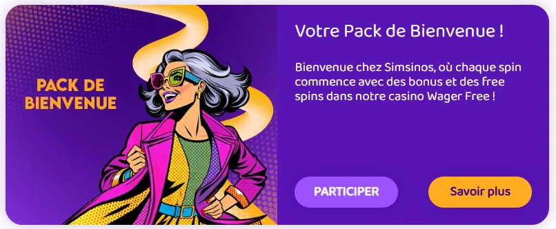 Bonus de bienvenue premier dépôt Simsinos